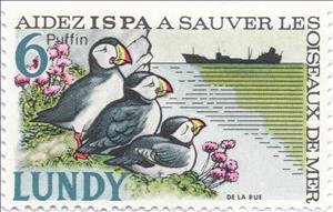 Stamp, Puffin Colony RSPCA/RSPB "Aidez ISPA.", United Kingdom of Great Britain & Northern Ireland,  , Birds, Puffins, Ships