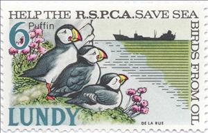 Stamp, Puffin Colony RSPCA/RSPB "Help the R.S.P.C.A.", United Kingdom of Great Britain & Northern Ireland,  , Birds, Puffins, Ships