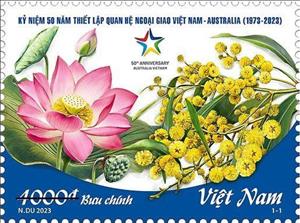 Stamp, Diplomatic Relations with Australia, 50 Years, Vietnam,  , Anniversaries and Jubilees, Diplomacy, Flowers