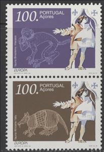 Se-tenant, C.E.P.T.- Discoveries and inventions, Azores,  , Animals (Fauna), C.E.P.T. / Europe, Discoveries, Mammals, Monkeys, Sailing Ships, Ships