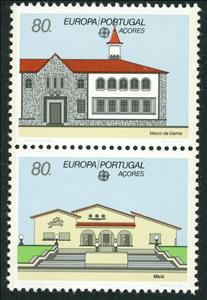 Se-tenant, C.E.P.T.- Post offices, Azores,  , Architecture, Buildings, C.E.P.T. / Europe, Offices, Post Horns, Post Offices, Postal Services, Postal Unions