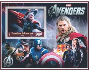 Souvenir Sheet, Animation, Cartoons Marvel Avengers, Cameroun,  , Comics, film