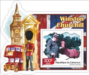 Souvenir Sheet, Great People Winston Churchill, Cameroun,  , Authors, Famous People, Literary People (Poets and Writers), Literature, Nobel Laureates, Painters, Politicians