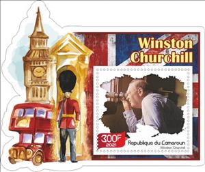 Souvenir Sheet, Great People Winston Churchill, Cameroun,  , Authors, Famous People, Literary People (Poets and Writers), Literature, Nobel Laureates, Painters, Politicians