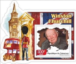 Souvenir Sheet, Great People Winston Churchill, Cameroun,  , Authors, Famous People, Literary People (Poets and Writers), Literature, Nobel Laureates, Painters, Politicians