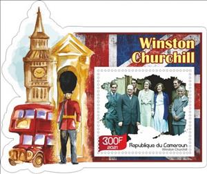 Souvenir Sheet, Great People Winston Churchill, Cameroun,  , Authors, Famous People, Literary People (Poets and Writers), Literature, Nobel Laureates, Painters, Politicians