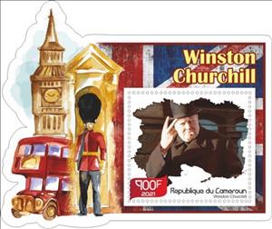 Souvenir Sheet, Great People Winston Churchill, Cameroun,  , Authors, Famous People, Literary People (Poets and Writers), Literature, Nobel Laureates, Painters, Politicians