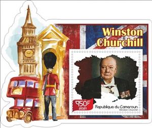 Souvenir Sheet, Great People Winston Churchill, Cameroun,  , Authors, Famous People, Literary People (Poets and Writers), Literature, Nobel Laureates, Painters, Politicians
