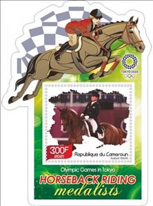 Souvenir Sheet, Sports Tokyo 2020 Horseback riding Olympicmedalists, Cameroun,  , Equestrianism and horse riding, Horses, Sports