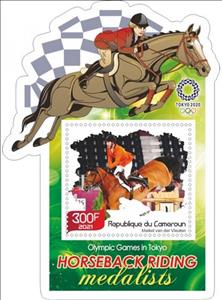 Souvenir Sheet, Sports Tokyo 2020 Horseback riding Olympicmedalists, Cameroun,  , Equestrianism and horse riding, Horses, Sports