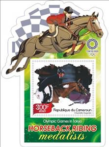 Souvenir Sheet, Sports Tokyo 2020 Horseback riding Olympicmedalists, Cameroun,  , Equestrianism and horse riding, Horses, Sports