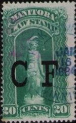 Stamp, Overprinted "CF" in black (type A), Canada,  , Scales (balance), Statues
