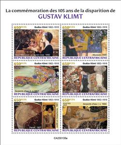Mini Sheet, 105th Memorial Anniversary of Gustav Klimt, Central African Republic,  , Art, Painters, Paintings
