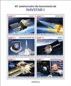 Mini Sheet, 45th Anniversary of the Lancement of Navstar 1, Central African Republic,  , Outer Space, Spacecrafts