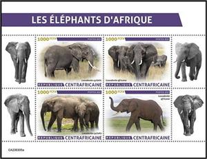 Mini Sheet, African Elephants, Central African Republic,  , Animals (Fauna), Elephants, Mammals