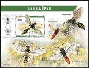 Souvenir Sheet, Eumenes bipunctis, Central African Republic,  , Animals (Fauna), Bees, Insects