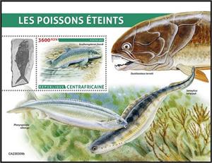 Souvenir Sheet, Eusthenopteron foordi), Central African Republic,  , Animals (Fauna), Fishes, Prehistory