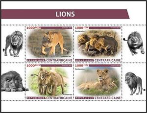 Mini Sheet, Lions, Central African Republic,  , Animals (Fauna), Лев, Mammals, Wild Cats