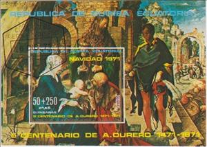 Souvenir Sheet, Albrecht Dürer, Equatorial Guinea,  , Christmas, Paintings, Painters, Art, Entertainers