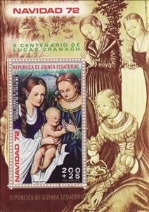 Souvenir Sheet, Painting by Lucas Cranach, Equatorial Guinea,  , Christmas, Paintings, Religion, Art