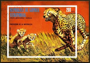 Souvenir Sheet, Cheetah (Acinonyx jubatus), Equatorial Guinea,  , Mammals, Cheetahs, Animals (Fauna)