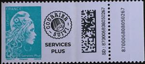 Stamp with Collectible Margin, Marianne l'engagée service plus, France,  , Symbols, Women