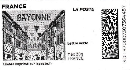 Stamp, Bayonne in black. Redesign without laposte logo, France,  , Townscapes / City Views