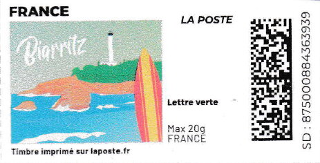 Stamp, Biarritz. Redesign without laposte logo, France,  , Coastal Areas, Lighthouses