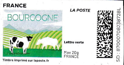 Stamp, Bourgogne. Redesign. without laposte logo, France,  , Bulls and Cows, Landscapes