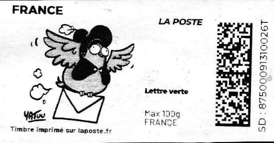 Cartoon of Carrier Pigeon carrying letter signed Vatou