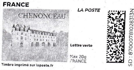 Stamp, Chenonceau. Redesign no laposte logo, France,  , Castles