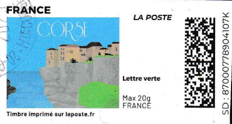 Stamp, Corsica, Corse. Redesign without laposte logo, France,  , Coastal Areas, Townscapes / City Views