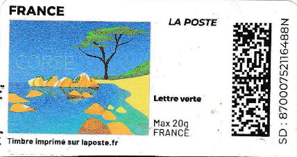 Stamp, Corsica/Corse. Redesign without laposte logo, France,  , Beaches, Coastal Areas, Islands