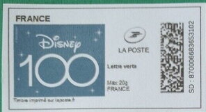 Stamp, Disney 100 years, France,  , Anniversaries and Jubilees, Disney