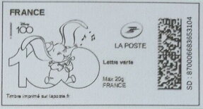 Stamp, Disney 100 years Dumbo, France,  , Anniversaries and Jubilees, Cartoons, Disney