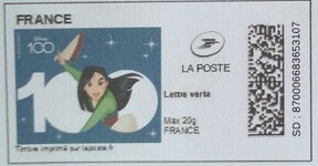 Stamp, Disney 100 years Mulan, France,  , Anniversaries and Jubilees, Cartoons, Disney
