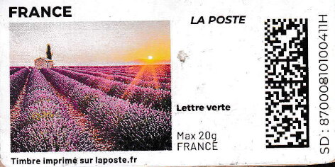 Stamp, Field of Lavender. Redesign without laposte logo, France,  , Crops, Flowers, Landscapes