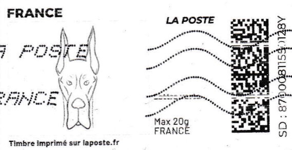 Stamp, Great Dane. Dog. Redesign without Laposte logo, France,  , Dogs