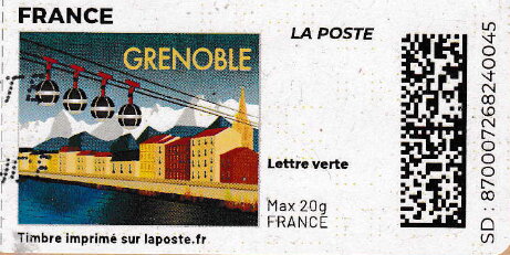 Stamp, Grenoble. Redesign without laposte logo, France,  , Cable Cars, Mountains, Rivers, Townscapes / City Views