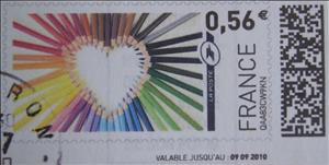 Stamp, Heart design made from coloured pencils, France,  , Art, Hearts, Stationery