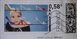 Stamp, Lady window shopping for shoes, France,  , Fashion, Shopping, Women