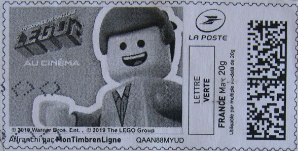 Stamp, Lego at the Cinema. Emmet in black, France,  , Cartoons, film, Toys