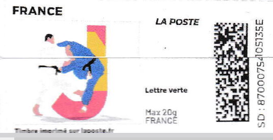 Stamp, Letter J Judo. Redesign without laoste logo, France,  , Judo, Letters (Alphabet), Sports