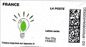 Stamp, Light Bulb 2. Redesign without Laposte logo, France,  , Environment Protection, Lamps and Candles, Leaves