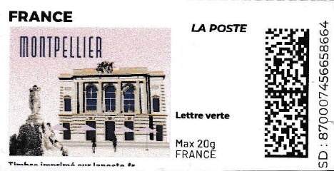 Stamp, Montpellier. Redesign. no laposte logo, France,  , Townscapes / City Views