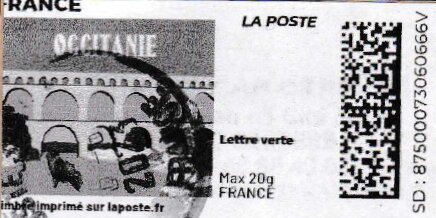 Stamp, Occitanie in black. Redesign without laposte logo, France,  , Aqueducts, Bridges