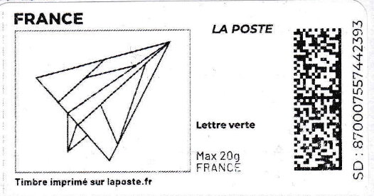 Stamp, Paper Aeroplane 1. Redesign without laposte logo, France,  , Toys