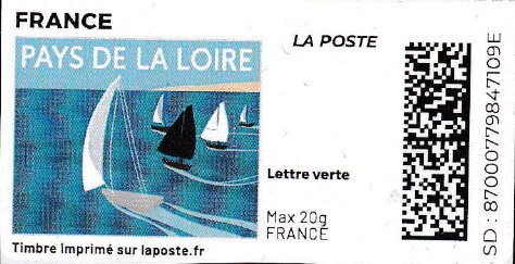 Stamp, Pays de la Loire in colour. Redesign without laposte logo, France,  , Rivers, Sailing