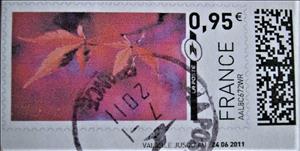 Stamp, Pink Maple Leaves, France,  , Leaves, Plants (Flora)