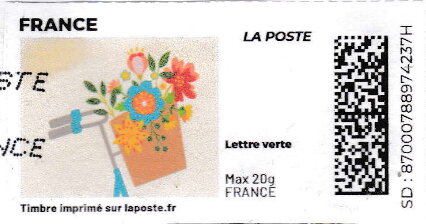 Stamp, Spring. Flowers on a Bike. Redesign without laposte logo, France,  , Bicycles, Flowers, Spring